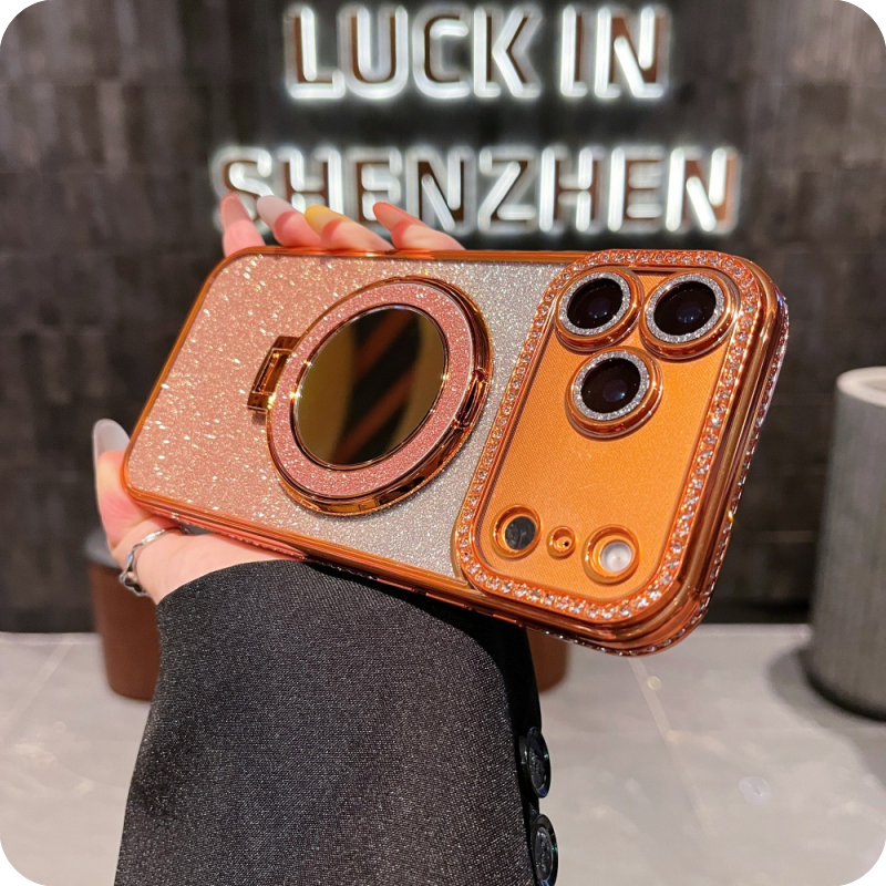 Gradient Diamond Glitter Mirror Stand Case for iPhone Series