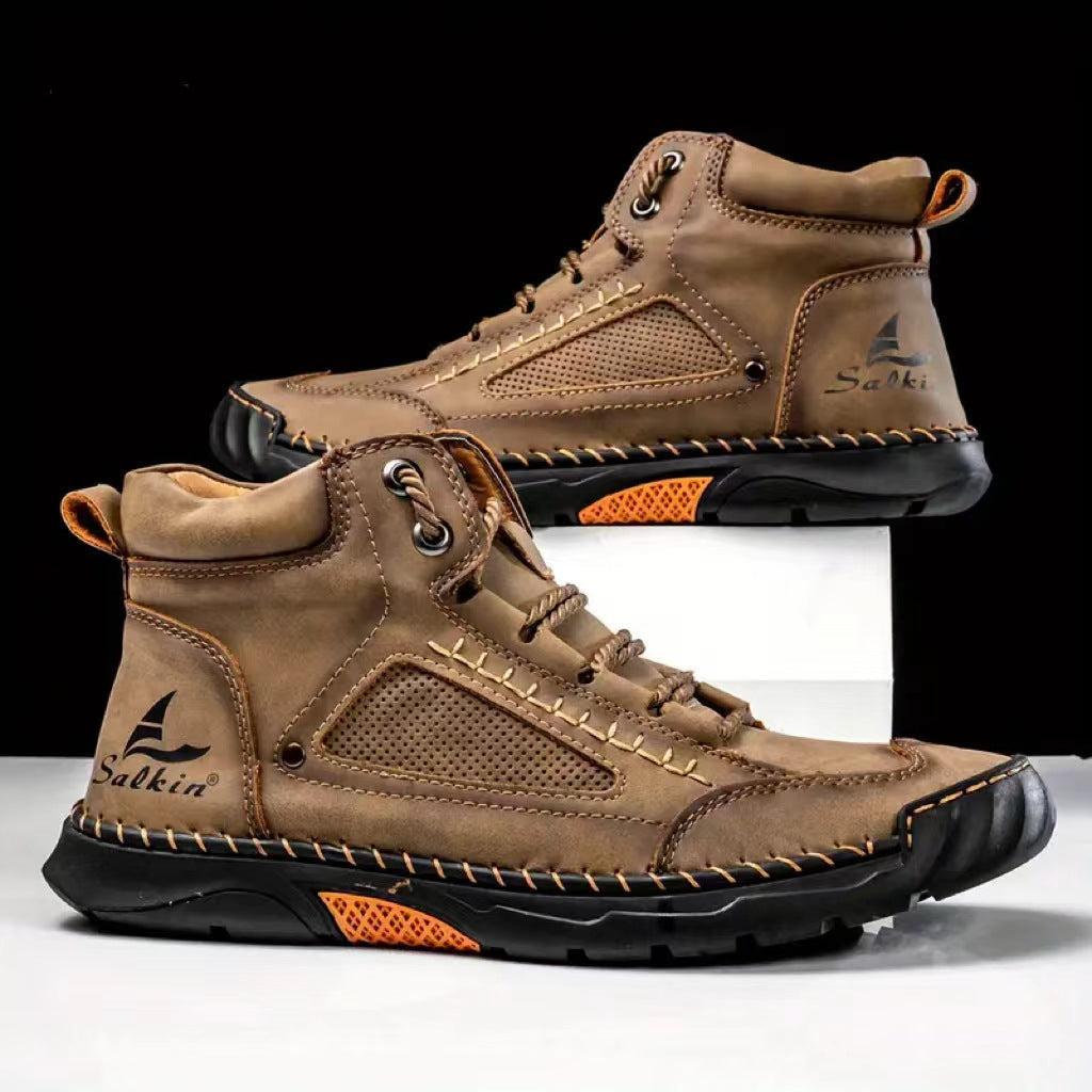 ⚡Men's Comfortable Handmade Leather Boots – Waterproof, Arch Support, Pressure Relief, Spacious Toe Box Outdoor Leather Shoes
