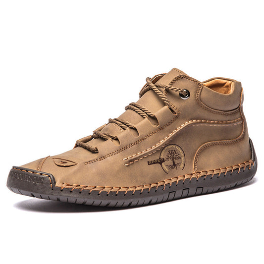 (⏰LAST DAY - 50% OFF🛒)Men's Retro Hand-Stitched Pigskin Boots – Wide Toe, Breathable, Non-Slip, Arch Support, Memory Foam Insole, Lightweight & Comfortable for Walking & Driving