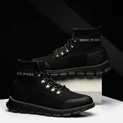 ⏰LAST DAY - 50% OFF🛒 Men’s Lightweight Knit Mid-Top Boots – Stretch Collar & Supportive Sole for Outdoor and Casual Wear