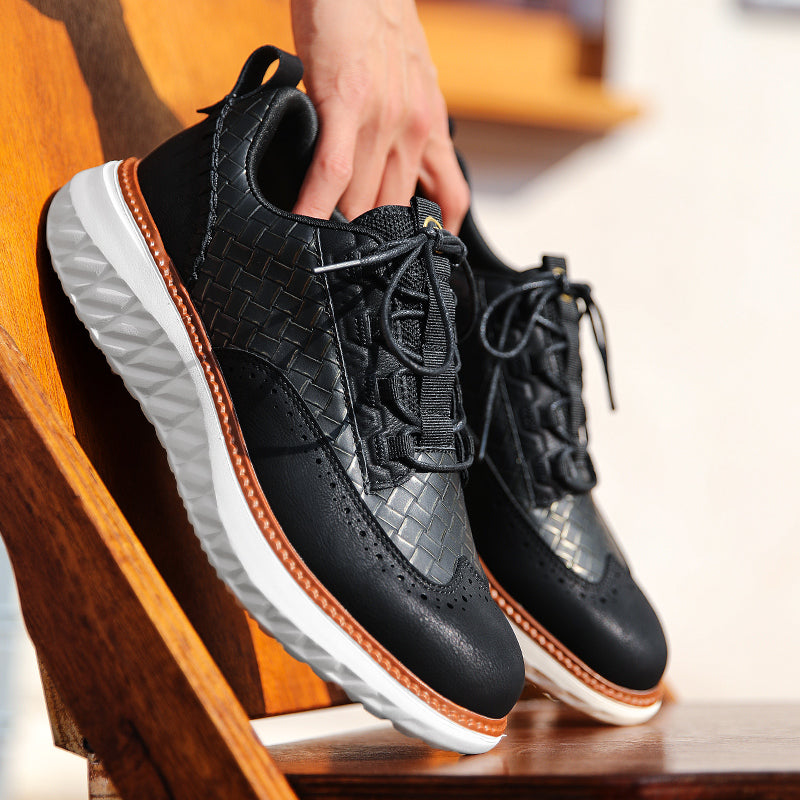 👟LAST DAY - 60% OFF⏰ Men’s Comfortable Lace-Up Brogue Sneakers – Ultra-Lightweight & Breathable Woven Upper, Arch Support, Wide-Toe Fit, Shock-Absorbing Sole for All-Day Comfort