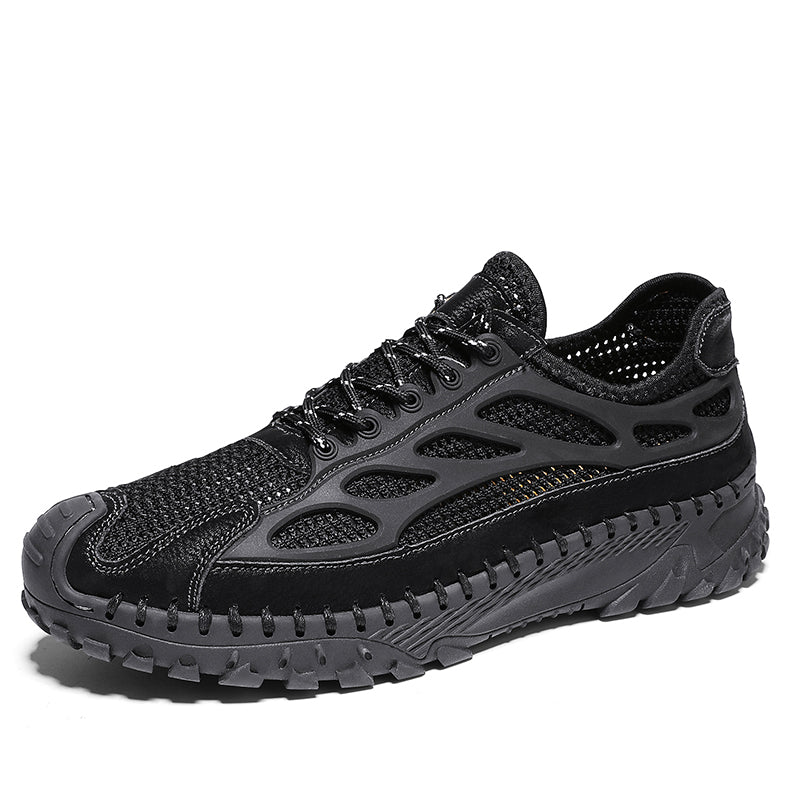 ⏰Limited Time 50% OFF🛒Men's Lace-Up Orthopedic Leather Hiking Shoes – Breathable Mesh, Durable Rubber Sole, Lightweight & Supportive