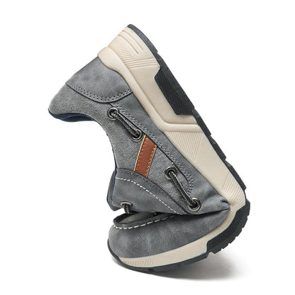 ⏰Limited Time 60% OFF🛒 Men's Comfortable Lace-Up Walking Shoes – Washed Denim-Style Leather With Arch Support, Heel Pain Relief & All-Day Comfort for Casual Daily Wear