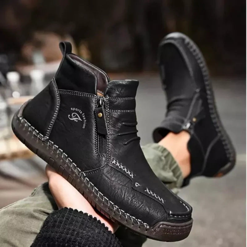 💥Last day deals💥Mens Everyday Leather Zipper Arch Support Non-Slip Boots