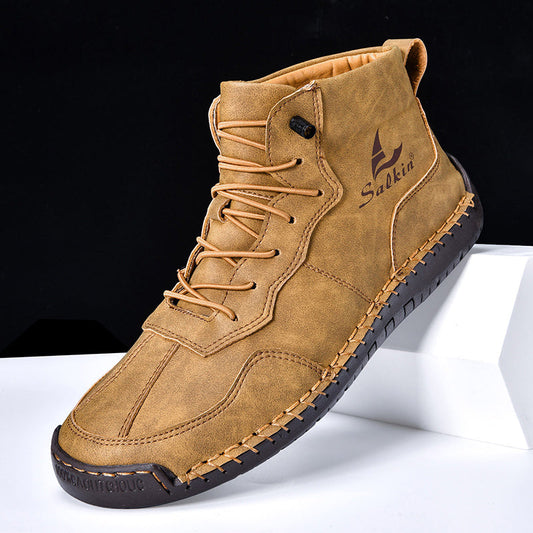 (⏰Limited Time Sale 70% OFF) Men's Orthopedic Comfortable Handmade Leather Boots - Waterproof, Non-Slip, Arch Support, Wide Toe, Shock-Absorbing, Outdoor Leather Boots