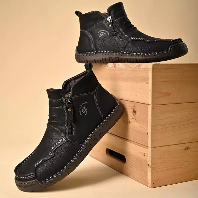 💥Last day deals💥Mens Everyday Leather Zipper Arch Support Non-Slip Boots