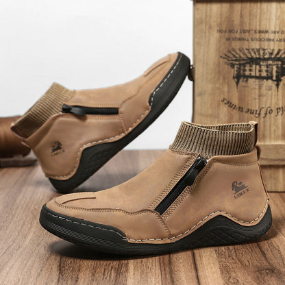 GARB® Men's Handcrafted Genuine Leather Orthopedic Zipper Boots with Easy-Wear Knit Sock (Waterproof)