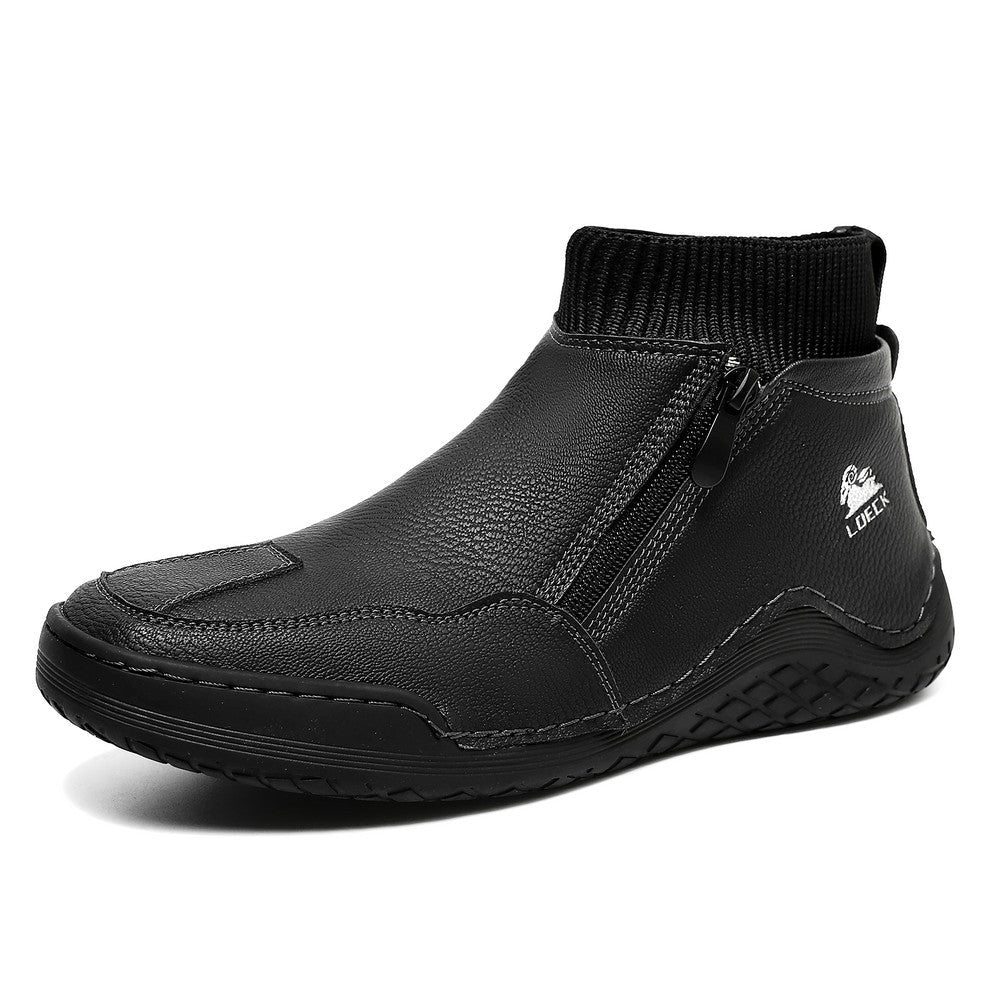 GARB® Men's Handcrafted Genuine Leather Orthopedic Zipper Boots with Easy-Wear Knit Sock (Waterproof)
