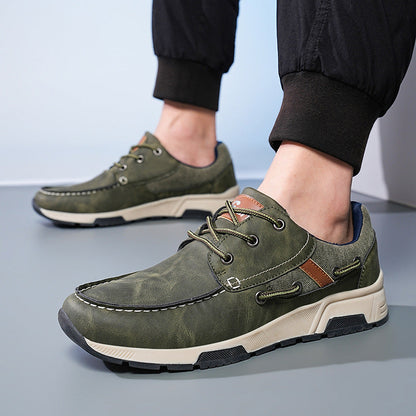 ⏰Limited Time 60% OFF🛒 Men's Comfortable Lace-Up Walking Shoes – Washed Denim-Style Leather With Arch Support, Heel Pain Relief & All-Day Comfort for Casual Daily Wear