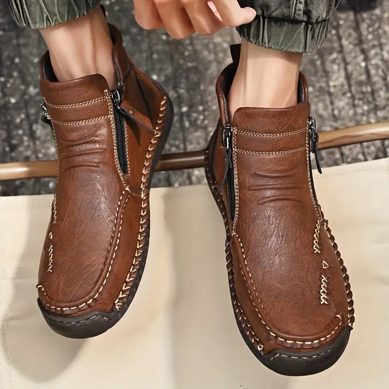 💥Last day deals💥Mens Everyday Leather Zipper Arch Support Non-Slip Boots